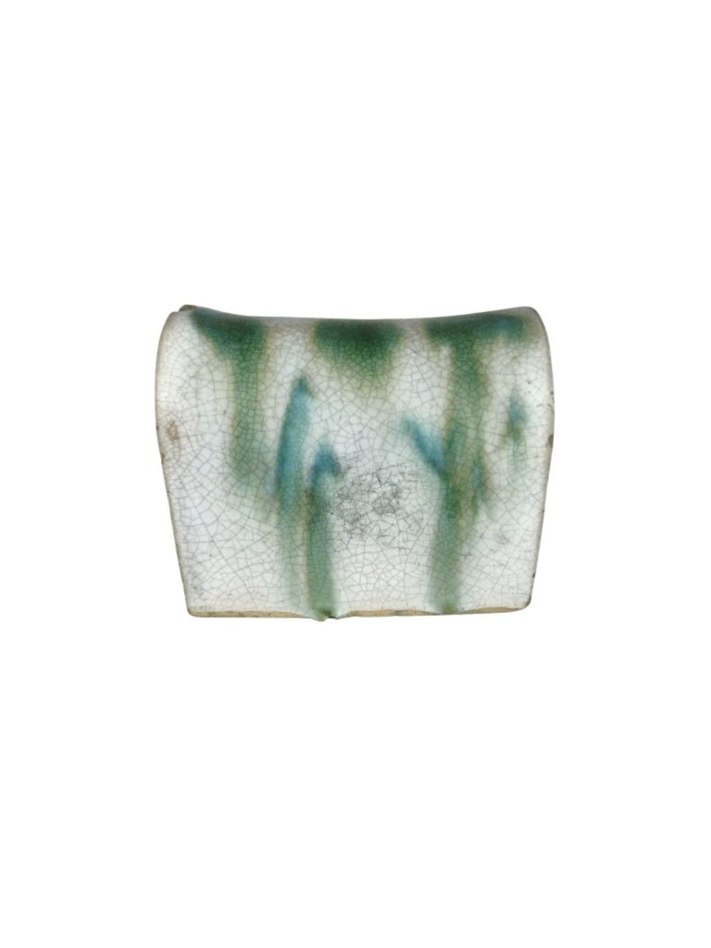 Antique Chinese Headrest Green Drip Glaze Crackled Vintage